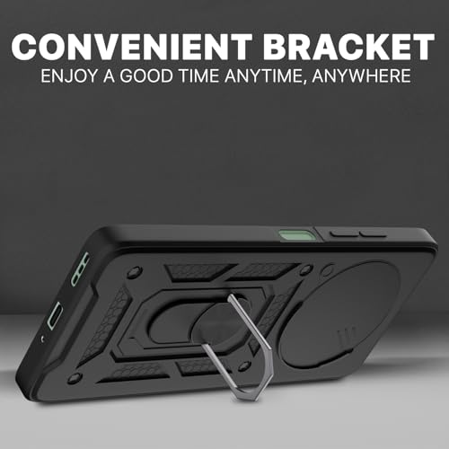 Image of Pikkme D10 Tough Armor Bumper Case | 360 Protection Case | Sliding Camera Shield Cover & Ring Holder Stand Back Cover for Oppo F27 5G (Black)