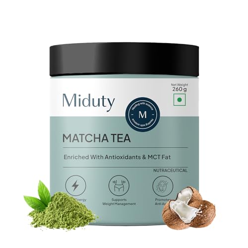 Miduty Matcha Tea Powder – Premium Culinary Grade - Sourced from Shizuoka, Japan - Supports Sustained Energy & Focus - With MCT Oil & Coconut Milk - 260g