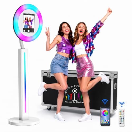 Image of Portable Photo Booth Compatible with Any Ipad, 2 Months ChackTok PhotoBooth VIP Member,RGB Music Sync, Software APP,Remote Control, Ring Light,Selfie Photo Booth with Flight Case White