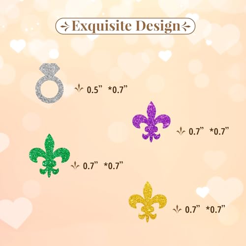 Image of 120pcs Mardi Gras Bachelorette Confetti, NOLA Bachelorette Party Decoration, Diamond Ring Paper Scatter, Silver Glitter Carnival Masquerade Table Decor, Bridal Shower Party Supplies