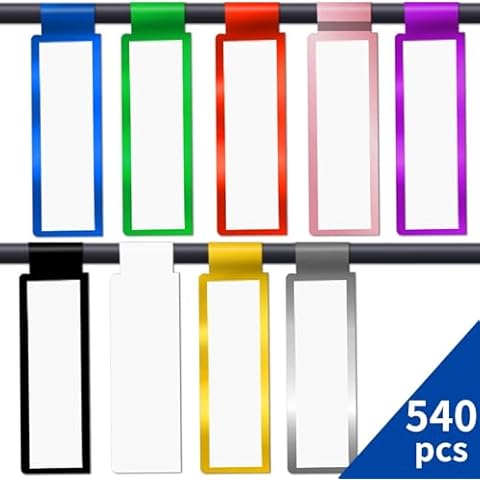 Yeachlaing 540 Pcs Cable Labels Tags for Cable Management,Colorful with Metal Border Cord Labels Tags,Self Adhesive Tear Resistant Wire Labels for Laser Printer and Handwriting Cover