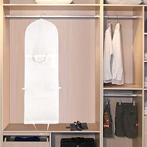 Garment Bag For Long Wedding Dresses Cover Protector Bags, 70\" Foldable Portability Closet Storage Travel Garment Bag For Clothes Coats Long Skirt (White) - Thumbnail 2