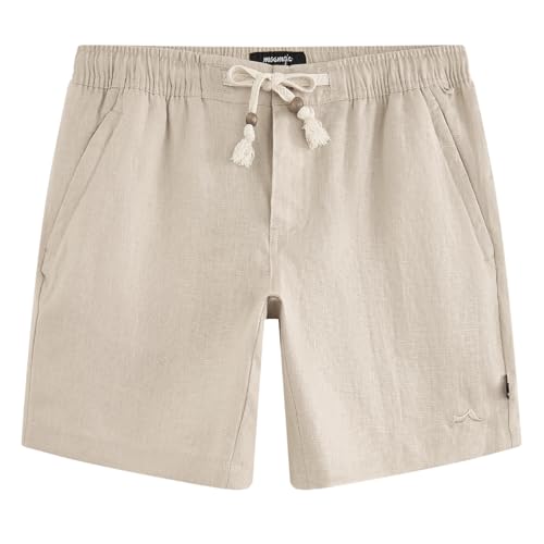 maamgic Mens 100% Linen Casual Shorts Breathable Summer Beach Shorts