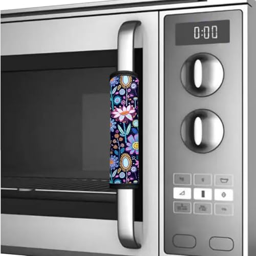 Image of 6 PCS Refrigerator Door Handle Covers Kitchen Electrical Appliances Handle Protector Easy Installation Keep Off Stains Dust Fingerprint Smudges, Hippie Flower Lotus Blue
