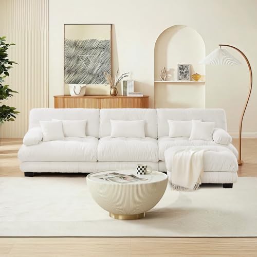 Image of SoarFlash Sectional Sofas Couches for Living Room, L Shaped Couch Sofa Set, Small Couches for Small Spaces, Apartment with Movable Ottoman, White
