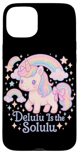 Delulu Is The Solulu かわいいパステルかわいいユニコーンデザイン スマホケース iPhone 15 Plus 用
