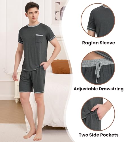 Image of NACHILA Men's Bamboo Viscose Pajamas Set Raglan Short Sleeve Shorts Pjs