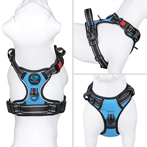 Image of PHOEPET No Pull Dog Harnesses for Small Dogs Reflective Adjustable Front Clip Vest with Handle 2 Metal Rings 3 Buckles [Easy to Put on & Take Off](XS, Blue)
