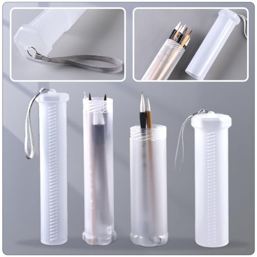 Image of Operitacx Retractable Pencil Holder 2-Pack Portable Telescopic Pen Storage Box Clear Plastic Pen Case Organizer for Art Supplies Paintbrushes Makeup Tools 10.03X2.36X2.36 Inch