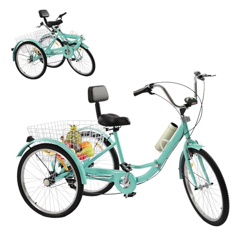YUYUZI Triciclo plegable de 24 pulgadas para adultos con 7 velocidades, triciclo plegable con cesta grande, entrada profunda y luz LED para personas mayores, mujeres y tiempo libre – Máx. 120 kg