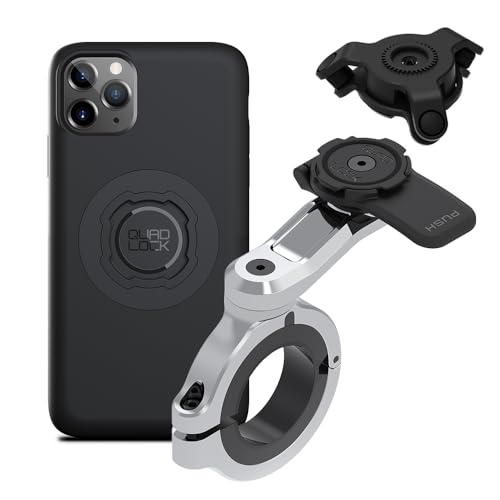 Image of Quad Lock Motorcycle Handlebar Phone Mount PRO Chrome - Large with Vibration Dampener and MAG Phone Case for iPhone 11 Pro Max