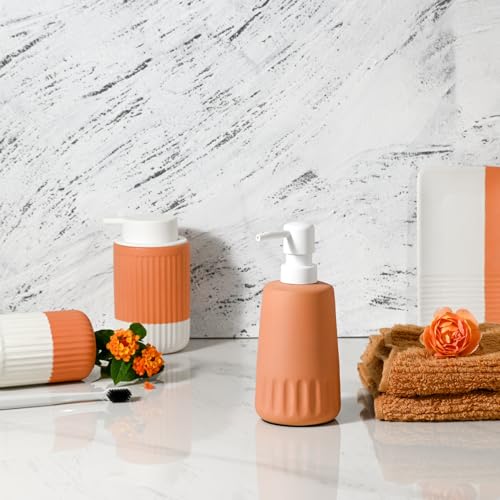 ABBI NIMO Boho Terracotta and White Ceramic Soap Dispenser, 11 oz Decorative Refillable Hand or Dish Soap Pump for Bathroom or Kitchen, Orange and White by ABBI NIMO - Image 5