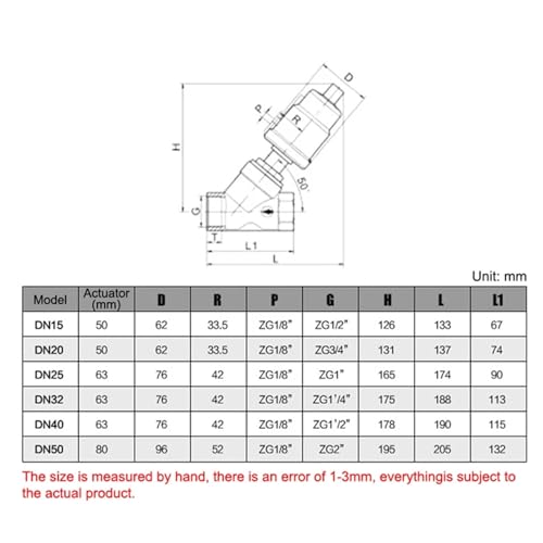 Válvula de asiento angular tipo Y de acero inoxidable 304 con rosca de 1/2" 7