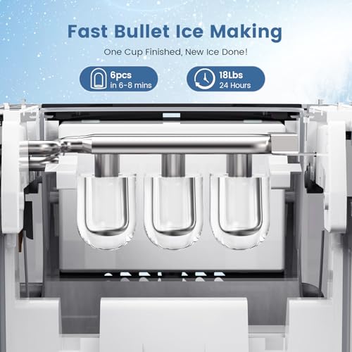 Image of Electactic Easy Clean Countertop Ice Makers, 18Lbs /Day Compact Size, Bullet Ice Maker with Pull-Out Ice Basket, 6Pcs Bullet ICES in 8 Mins, Self-Cleaning Low Noise Countertop Ice Maker(Pearl White)