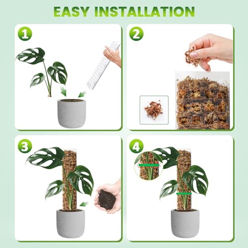 EOX 6 Pcs 15 Inch Plastic Moss Pole for Monstera, D Shaped Poles for Climbing Plants Work with Sphagnum Moss, 80 Inch Plant Stake Set of 6, Garden Ties