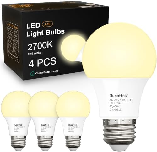 A19 LED Light Bulbs,Soft White 2700K,60 Watt Equivalent,4-Packs