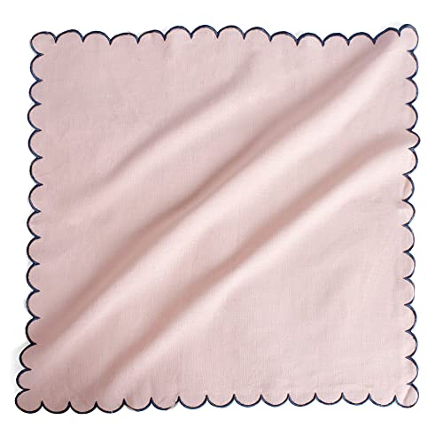 Image of FINGERCRAFT Scallop Edge Cloth Napkins | Set of 6 | 20x20 Inches | 100% Cotton | Table Napkins for Any Occasion | Washable, Perfect for Parties and Everyday Use (Dusty Pink Flax, Set of 6)