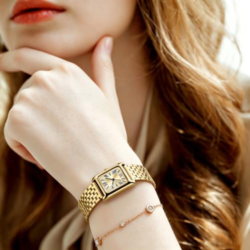 Image of Asan Ge Watches for Women Vintage Bracelet Roman Dial Japanese Movement Rectangular Case Watch 3ATM Waterproof Self-Adjust Watch Size Without Tools