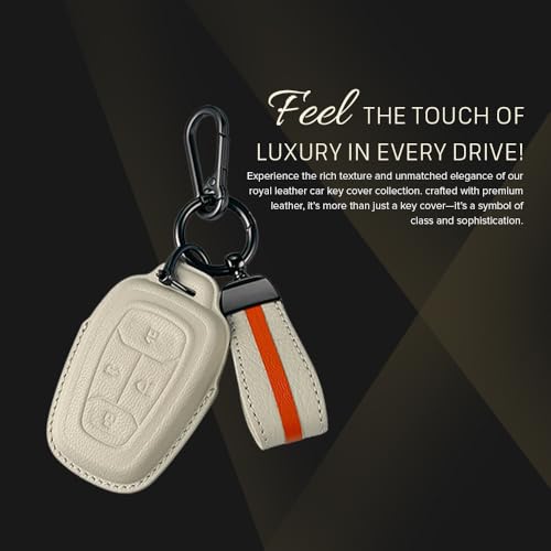 Image of Keyzone Royal Leather Key Cover for Tata Nexon, Harrier, Safari, Altroz, Punch, Tigor 4 Button smart Key (Sunburst Orange)