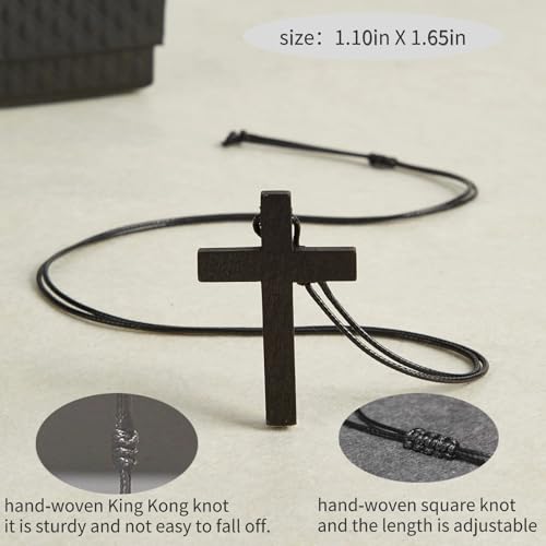 Men's Wooden Cross Necklaces Real Handcrafted Wood Cross Pendants With Leather Necklaces Men's Black Cross Necklaces Christian Baptism Crucifix Pendant for Men3