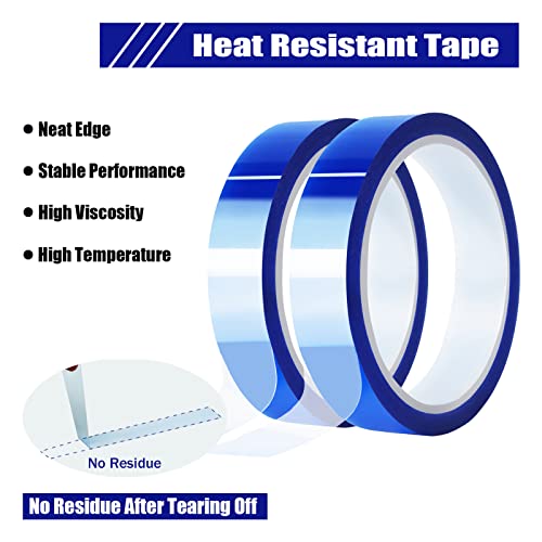 2 Rolls 20mm x33m(108ft) Blue Heat Tape High Temperature Heat Resistant Tape Heat Transfer Tape for Heat Sublimation Press Vinyl,No Residue