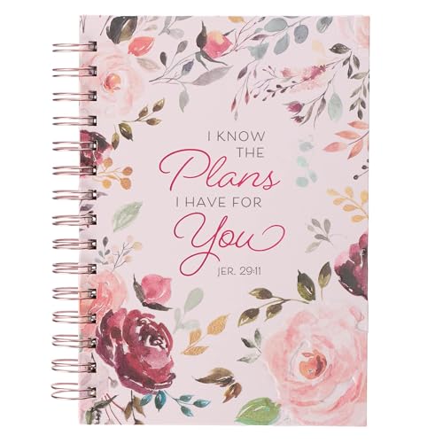 Christian Art Gifts Journal w/Scripture I Know The Plans I Have For You Jeremiah 29:11 Bible Verse Pink Floral 192 Ruled Pages, Large Hardcover Notebook, Wire Bound