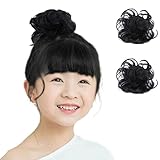 [NMJ] おだんごウィッグ 子供用 （選べる4色/2個入り）シュシュタイプで取り付けお手軽 (ナチュラルブラック)