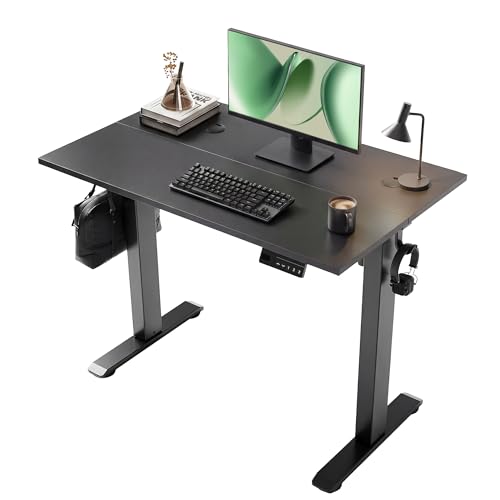 Image of YDN Electric Standing Desk Adjustable Height, 40 x 24 Inches Sit Stand up Desk with Memory Presets & Cable Management, Home Office Desk for Office & Computer Workstation, Black Frame /Black Top