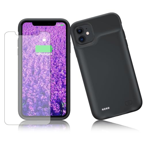 HUOBAO Battery case for iPhone 11, 8500mAh Protective Portable Charging Case for iPhone 11, Rechargeable Extended Battery Charger Case with Tempered Film-6.1", Black