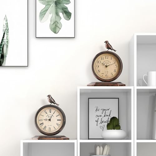 Relojes de mesa antiguos de 8 pulgadas en metal retro con pájaro superior decorativo 8