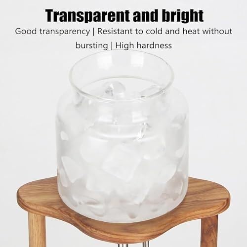 Cold Brew Drip Tower with Adjustable Water Flow, Glass Carafe Wooden Stand, Iced Coffee Tea Maker for Home Office(600ml)