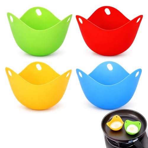 4 PCS Egg Poacher Cups Silicone Reusable Poached Egg Maker for Air Fryer Microwave Stovetop & Boiling Water for Easy Release and Cleaning
