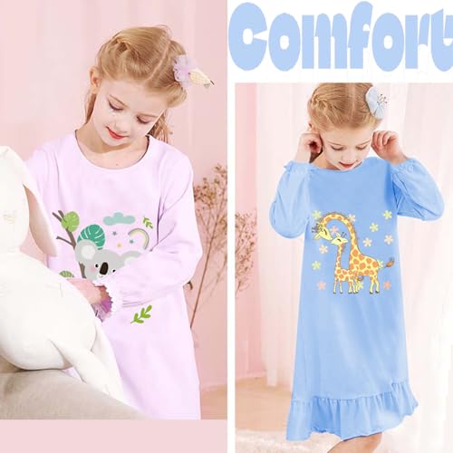 DDSOL Toddler Little Girl Nightgown Kid Long Sleeve Sleepwear Fall Nightie Sleepshirt Nightdress Pajamas Clothes 4-10 Year3
