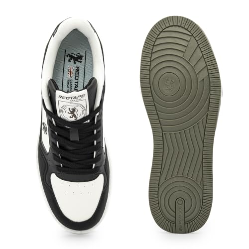 Image of Red Tape Men's Sneakers White Black Pu Mesh Round Toe Lace-Up