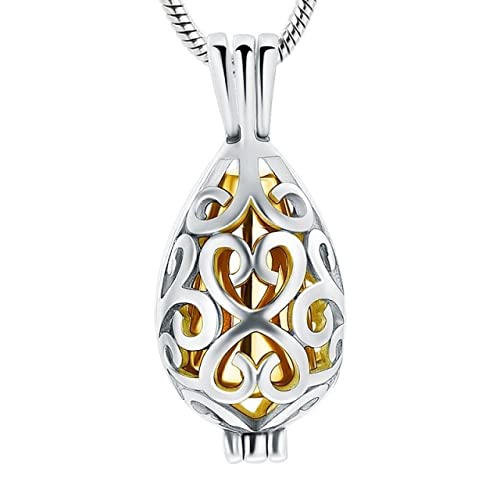 KBFDWEC Cremation Jewelry for Neckalce Hollow Teardrop Stainless Steel Memorial Locket Necklace with Loved Ones Keepsake Gold