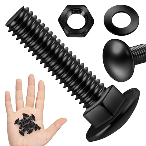 Image of (24 Sets) 1 /4-20 x 1-1 /4 Carriage Bolts with Nuts and Washers, 304 Stainless Steel Round Head Square Neck 1 /4 Carriage Bolts Screws, Full Thread Black Oxided for Outdoor