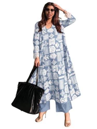Image of ANNI Designer Kurta Sets for Women Viscose Printed | Kurta with Dupatta Set | A Line Kurti Set for Women | Square V Neck 3 /4 Sleeve Ethnic Outfit | Designer Indian Kurti Stylish Clothing