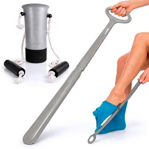Vive Sock Aid Device for Seniors and Shoe Horn Kit - Sock Puller Aid Easy on and Off - Shoe Horn Long Handle - Adjustable