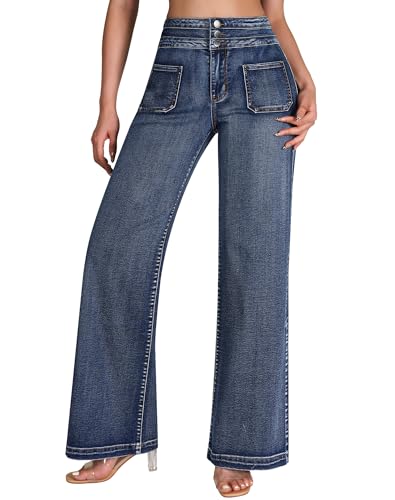 roswear Wide Leg Jeans Woman High Waist Stretchy Loose Denim Pants3