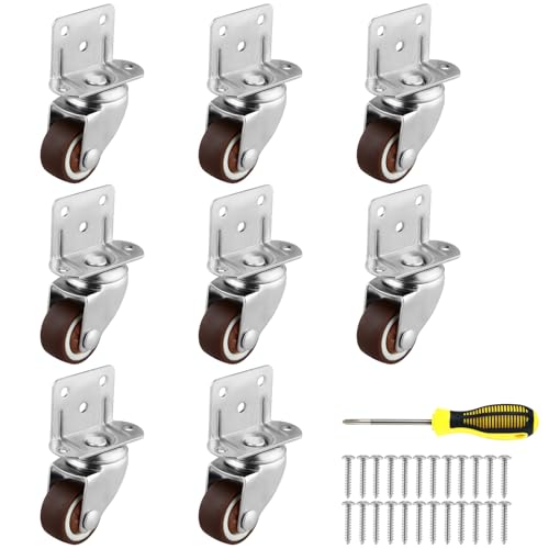 Roulettes latérales de 3,2 cm lot de 8 roues en L marron pour meuble bas
