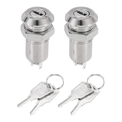 sourcing map 2Pcs 12mm 2 Positions on Off Electric Key Lock Push Button Switch