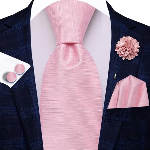 Image of Hi-Tie Men Silk Ties Set with Flower Lapel Pin Necktie Pocket Square Cufflinks for Tuxedo Wedding Business