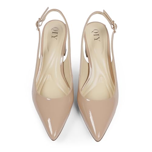 Image of QIY Womens Pumps Chunky Heel Pointed Toe Slingback Heels for Women