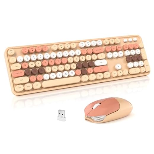 SQMD Wireless Keyboard and Mouse Combo, 2.4GHz Retro Full-Size Typewriter Keyboard with Number Pad and Wireless Mouse for PC/Laptop/Desktop/Windows (Milk Tea Colorful)