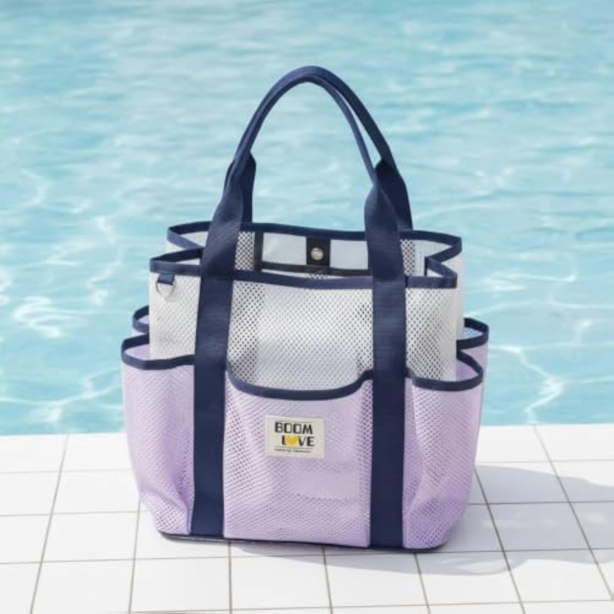 Multi-Pocket Mesh Beach Bag, Lightweight Quick-Drying Tote