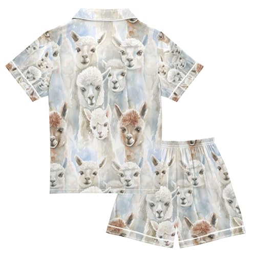 senya Watercolor Alpaca 1 Satin Summer Pajama Sets Silk Short Sleeve Button Down Sleepwear2