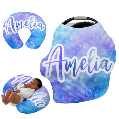 Image of Personalised Car Seat Cover for Babies - Multi-use Carseat Canopy Cover with Name, Light Purple Car Seat Covers, Christmas Birthday Gifts for Infant Boys and Girls