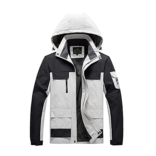 Chaqueta Impermeable para Hombres Chaqueta de Cálida Chaqueta Montañismo A Prueba de Viento Retirable Capucha (Blanco,X-Large) Cover