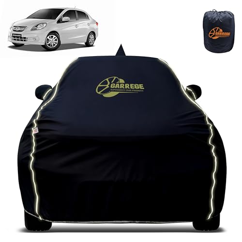Image of Reflector Waterproof Car Cover for Honda Amaze Old with Mirror & Antenna Pocket | All Weather Protection | Washable Fabric | Black Color
