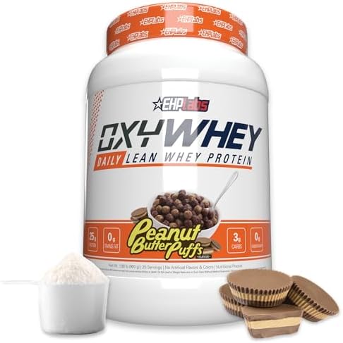EHP Labs OxyWhey Whey Protein Isolate Powder – 25g of Whey Isolate Protein Powder, Meal Replacement Shake, Sugar Free Protein Powder – 25 Serves (Peanut Butter Puffs)